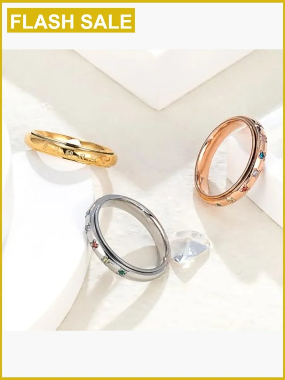 Stainless Steel Spinner Ring CZ Flower Fidget Stress Relief Jewelry